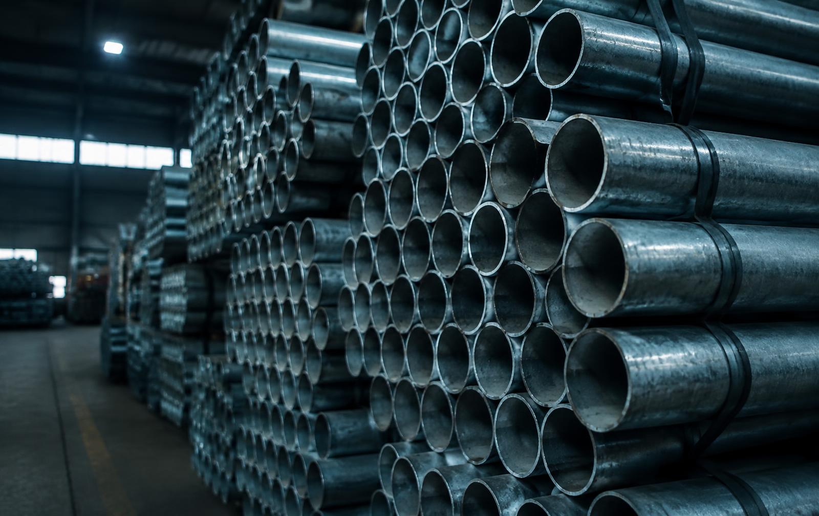 Stacked steel pipes